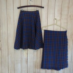 Miss Pendleton Vintage 70s Purple, plum & blue pleated midi shirt & Shawl Shawl